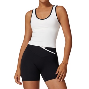 Compra camisetas sin mangas de Yoga de algodón con cuello en V para mujer, pantalones cortos largos de Fitness acanalados de talla grande de Color suave y cómodos para correr 2025 - Product Image 1