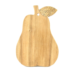 Food Grade Suar Wood Pear <b>Board</b> <b>White</b> Bamboo Inlay <b>Large</b> Natural Non Varnished Serving Tray Handmade Bali Craft Wooden Gift Art - Product Image 1