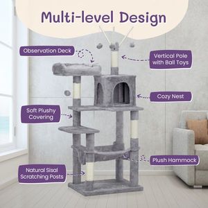 57-Inch Cat Tree Tower with Padded Platform Bed and Toy Balls Large Cozy Indoor Cat Condo with Sisal Scratching Mat - Product Image 5