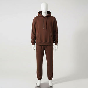 High Quality Custom Logo Plus Size Casual Two Piece Suits Solid Color Plain 100% Cotton <b>Pullover</b> Hoodie <b>Men's</b> Sweat Suit Sets - Product Image 2