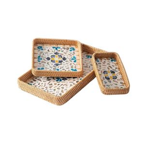 [MEILLEURES VENTES] |   Assiette en mosaïque de rotin artisanale Blue Lotus Farm Gem Le, objet d'art naturel de collection pour café, bistrot, table à manger - Product Image 1