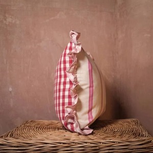 Red Checkered Ruffle <b>Pillow</b> Cover Rectangle Vintage Style Envelop Closure Home Decor Cushion <b>Case</b> - Product Image 5