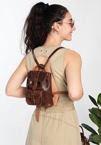 Mochila Mini para Portátil de Cuero Genuino con Logotipo Personalizado, Mochila de Cuero Real Pequeña y Lujosa para Mujer, Mochila Casual de Viaje LMBP-0004B - Product Image 4