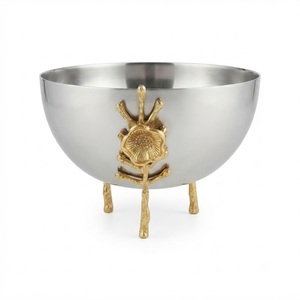 Bol de service décoratif classique en métal doré, fait main, en acier inoxydable, avec support en laiton en forme de branche, pour mariage et maison - Product Image 5