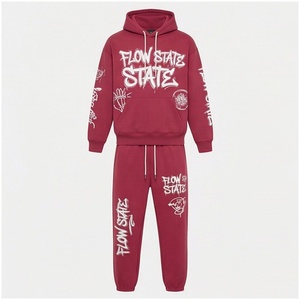 Ensemble de survêtement Flow State Streetwear rouge à capuche, manches longues, coton respirant, coupe régulière, vêtements d'automne unisexes - Product Image 1