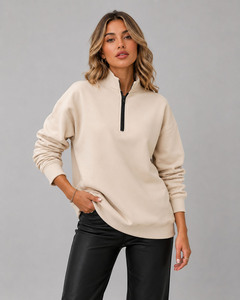 Sweat-shirts oversize pour femmes, épaules tombantes, manches longues, fermeture éclair 1/4, pull pour femmes, sweat-shirts d'hiver pour femmes - Product Image 5