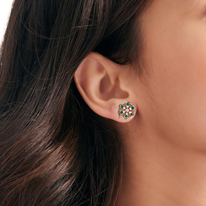 Oval Shape <b>Emerald</b> Gemstone Lab Grown Diamond Floral <b>Stud</b> Earrings 10K 14K 18K Gold 925 935 Silver - Product Image 3
