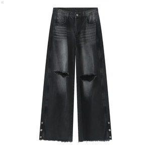 Pantalones Vaqueros de Mezclilla Desgastados con Lavado Ácido Personalizados al por Mayor para Hombre, Estilo Urbano Casual, Holgados, con Rasgaduras y Forro Polar Transpirable - Product Image 5