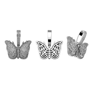 Collar con Colgante de Mariposa con Incrustaciones de Moissanita, Chapado en Rodio, Joyería Hip Hop - Product Image 5