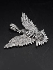 Pendentif Aigle Volant en Argent 925 Plaqué Or Jaune Massif, Bijoux Streetwear de Luxe, Pendentif Aigle Entièrement Pavé de Diamants - Product Image 3
