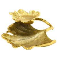 Plateau de service en aluminium de luxe à motif végétal en forme de feuille avec placage nickel brillant, fait main pour restaurants et mariages