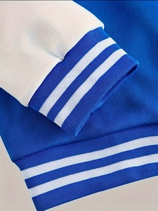 Chaqueta Varsity Azul y Blanca para Hombre, con Cierre, Cuello Alto, Bloques de Color, Estilo Béisbol, para Otoño - Product Image 5