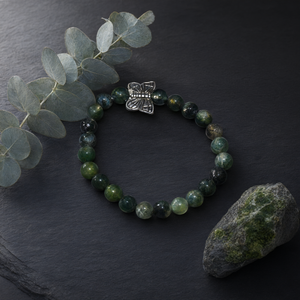 Bracelet à breloque papillon en agate verte mousse - Bijoux de mode en cristal - Product Image 3