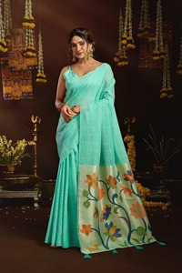 LAMOUNT Traditional Silk <b>Saree</b> with Floral Deer Print Women India Pakistan Wedding Wear All Seasons Regular Fit Floor Length - Product Image 5