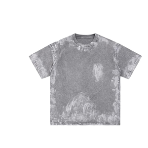Camiseta de cuello alto para hombre, estilo hip hop, lavado ácido, textura desgastada, efecto blanqueado vintage, oversize, al por mayor - Product Image 3