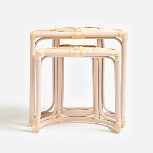 Versatile Pink Rattan <b>Nesting</b> Side Tables Handmade Natural Wicker Kid Room Furniture Tropical Design Durable Room - Product Image 2