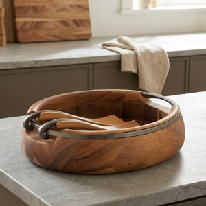 Wood <b>Serving</b> Bowl With <b>Serving</b> <b>Spoon</b> Salad Bowl with Metal Handle Handcrafted Dinnerware For Dining <b>Serving</b> Bowl For Snacks Dish - Product Image 5
