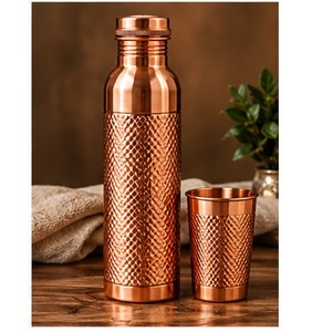 Handcrafted Hammered Copper <b>Water</b> <b>Bottle</b> with Lid and Matching Cup <b>Metal</b> Drinkware Set - Product Image 2