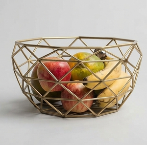 Cesta de Almacenamiento Metálica Geométrica, Estilo Vintage, Bañada en Oro Rosa, Cesta para Frutas, Decoración para el Hogar, Vajilla - Product Image 2