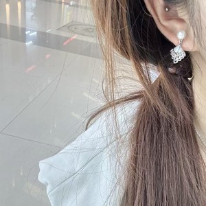 Pendientes de Perlas de Nácar con Encaje en Forma de Abanico, Estilo Palacio Retro, Plata de Ley S925, Accesorios Exquisitos - Product Image 4