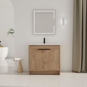 Mobile Bagno Freestanding Bianco con Lavabo in Ceramica da 36 Pollici e 2 Ante con Chiusura Ammortizzata Modello BVB02436IMO F BL9090B Imballaggio KD - Product Image 1