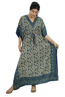 Gaun Kaftan Panjang Motif Polyester Kasual