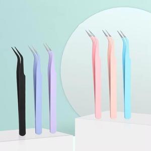 Juego de Pinzas para Pestañas de Acero Inoxidable de Alta Precisión, Puntas Suaves, Colores Rosa, Morado, Azul y Negro para Uso Estético - Product Image 2