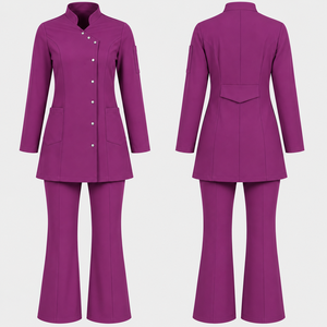 Ensemble de costume violet pour femmes, deux pièces, blazer et pantalon évasé, uniforme d'hôpital, vêtements de travail personnalisés, service OEM Wida Sports - Product Image 1