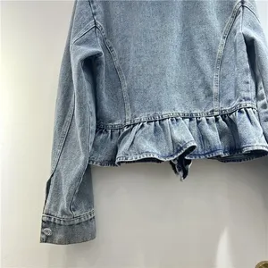 Women's Loose Heavy Embellished Denim <b>Jacket</b> <b>Short</b> Style Casual Fashion Outerwear Long Sleeve Streetwear Coat S to XXXL - Product Image 6
