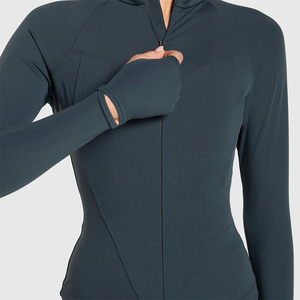 Slim Fit Collar Workout Sport Coat Women full <b>Zipper</b> Nylon Jogger Fitness Jacket with Thumb Holes Quick drying Sport yoga Tops - Product Image 5