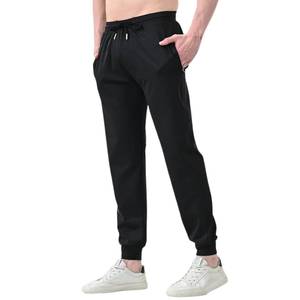 Men's Navy Blue Cotton Sweatpants Elastic Waist Drawstring Casual <b>Pants</b> With Side Pockets Midweight Knitted Autumn Wear - Product Image 5