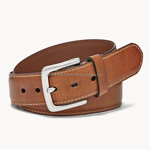 Ceinture décontractée en cuir pleine fleur à la mode pour hommes sur mesure avec coutures de bord durables et boucle en laiton - Product Image 4