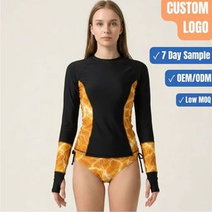 Ensemble de maillot de bain deux pièces à manches longues pour femmes, imprimé jaune ambre, OEM - Product Image 1