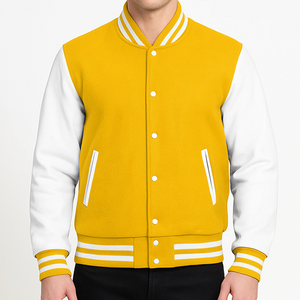 OEM Custom Coated Stand Collar Winter <b>Mens</b> Wool Varsity Jacket with Embossed Front Personalized Design New Condition - Product Image 5