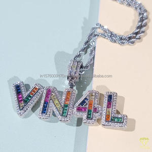 Luxury Rainbow Moissanite Diamond " VN4L " Letter Pendant With Rope <b>Chain</b> Full <b>Iced</b> <b>Out</b> Hip Hop Necklace - Product Image 6