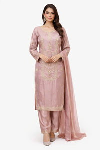 Robe de mariée élégante pour femmes, en soie, style Salwar Kameez, longueur au sol, broderie perlée, style pakistanais - Product Image 1