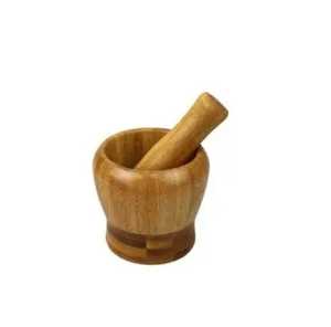 Deep Pedestal Wooden Mortar and Pestle Set Manual Spice <b>Herb</b> <b>Grinder</b> Garlic Crusher Pharmacy Kitchen Grinding Bowl - Product Image 3
