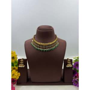 Indian Ethnic Reva Victorian Traditional <b>Gold</b> Plated CZ Bridal Necklace & Earring <b>Set</b> - Product Image 3