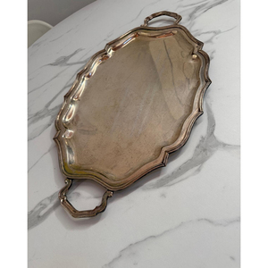 Plateau de service en métal avec poignées |   Plateau rond vintage pour table basse, plateau à boissons antique à motifs floraux - Product Image 1