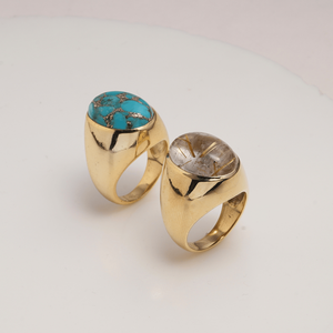 Natural Turquoise <b>Statement</b> <b>Ring</b> Gold Plated Brass Handmade Oval Cabochon Gemstone <b>Ring</b> For Women Gift - Product Image 6