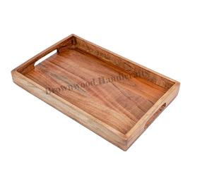 Plateau de service en bois de couleur brûlée fait à la main avec poignées Design standard rectangulaire de qualité supérieure pour la maison hôtel au prix du marché - Product Image 1
