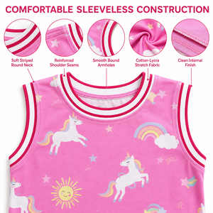 Conjunto de Camiseta sin Mangas y Pantalones Cortos de Algodón Tejido de Color Puro Unicornio, Cuello Redondo, Estilo Casual de Verano, Unisex, Color Personalizado - Product Image 6