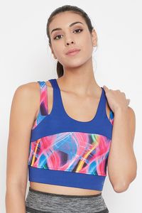 Sujetador deportivo tipo racerback para mujer con estampado abstracto colorido, soporte medio, transpirable, ropa deportiva, cuello redondo - Product Image 5