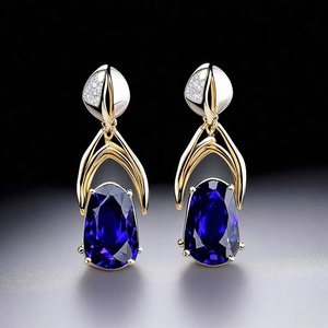 ต่างหู925หยดน้ำเงินสเตอร์ลิงสุดหรูสำหรับผู้หญิงเครื่องประดับแฟชั่นพลอยเพทายรูปหัวใจ - Product Image 3