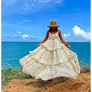 Robe maxi bohème pour femmes, sans manches, à volants superposés, longue robe de plage, robe maxi en coton pour les vacances d'été - Product Image 1