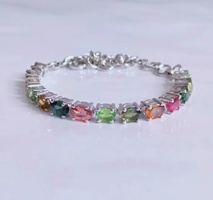 Natural Tourmaline Tennis Bracelet Sterling <b>Silver</b> White Gold Plated Colorful Gemstone Luxury Women's Wedding & Anniversary Gift - Product Image 1