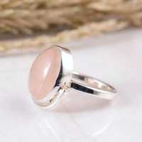 Bague artisanale en argent sterling 925 avec quartz rose naturel ovale, bijou fantaisie ajustable, motif cœur délicat, style bohème