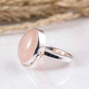 Handmade 925 Sterling Silver Rose <b>Quartz</b> <b>Ring</b> Natural Oval Pink Gemstone Statement Jewelry Adjustable Dainty Heart Design Boho - Product Image 3