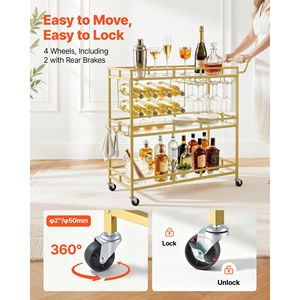 Carrito de Bar Rodante Moderno de 3 Niveles, Estación de Servicio de Cocina de Metal y MDF con Ruedas, Carrito para Bebidas - Product Image 3