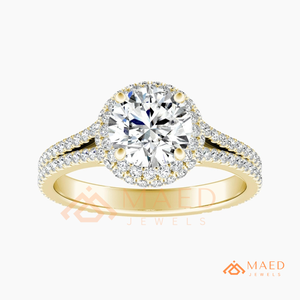 Round Cut Moissanite Halo Engagement <b>Ring</b> Gold Plated <b>Split</b> Shank Pave Band Wedding <b>Ring</b> Luxury Jewelry - Product Image 5